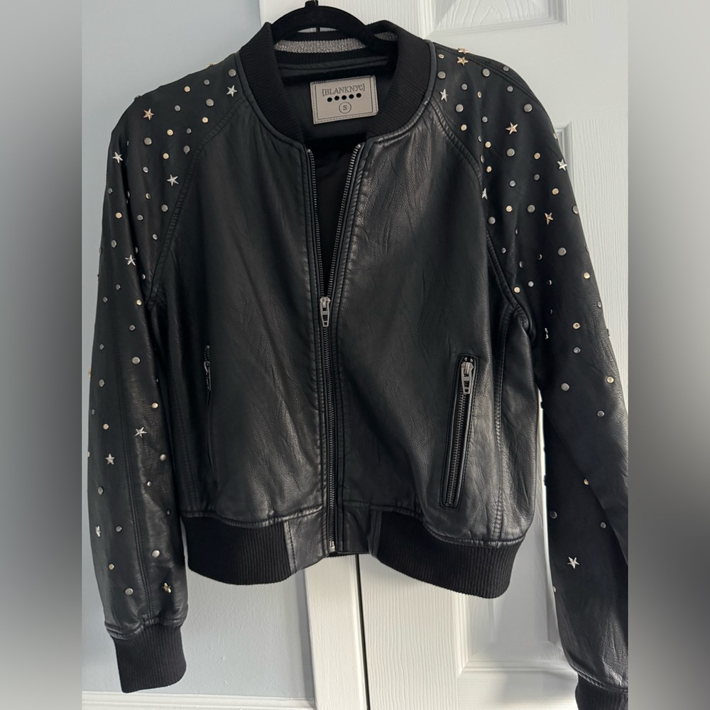 Blank NYC Black Leather Jacket with Silver Studs
